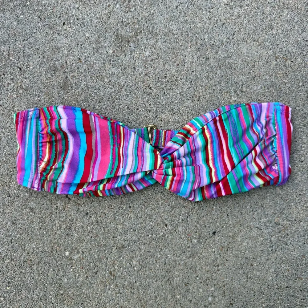 Victoria's Secret Rainbow Stripe Bandeau Twist Bikini Swim Top XS